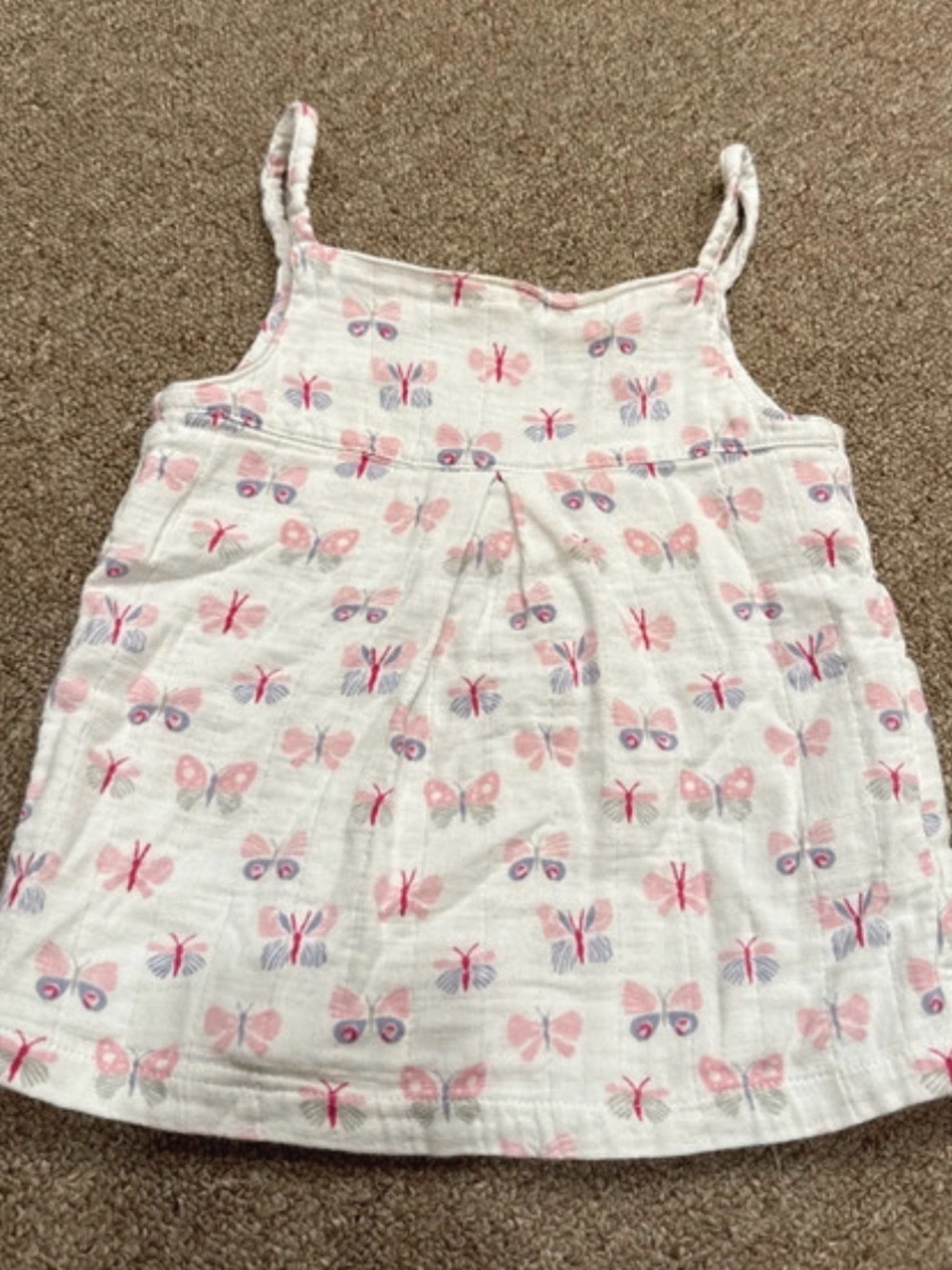 aden + anais White Dress Pink Purple Butterfly Print 9-12m Muslin Cotton